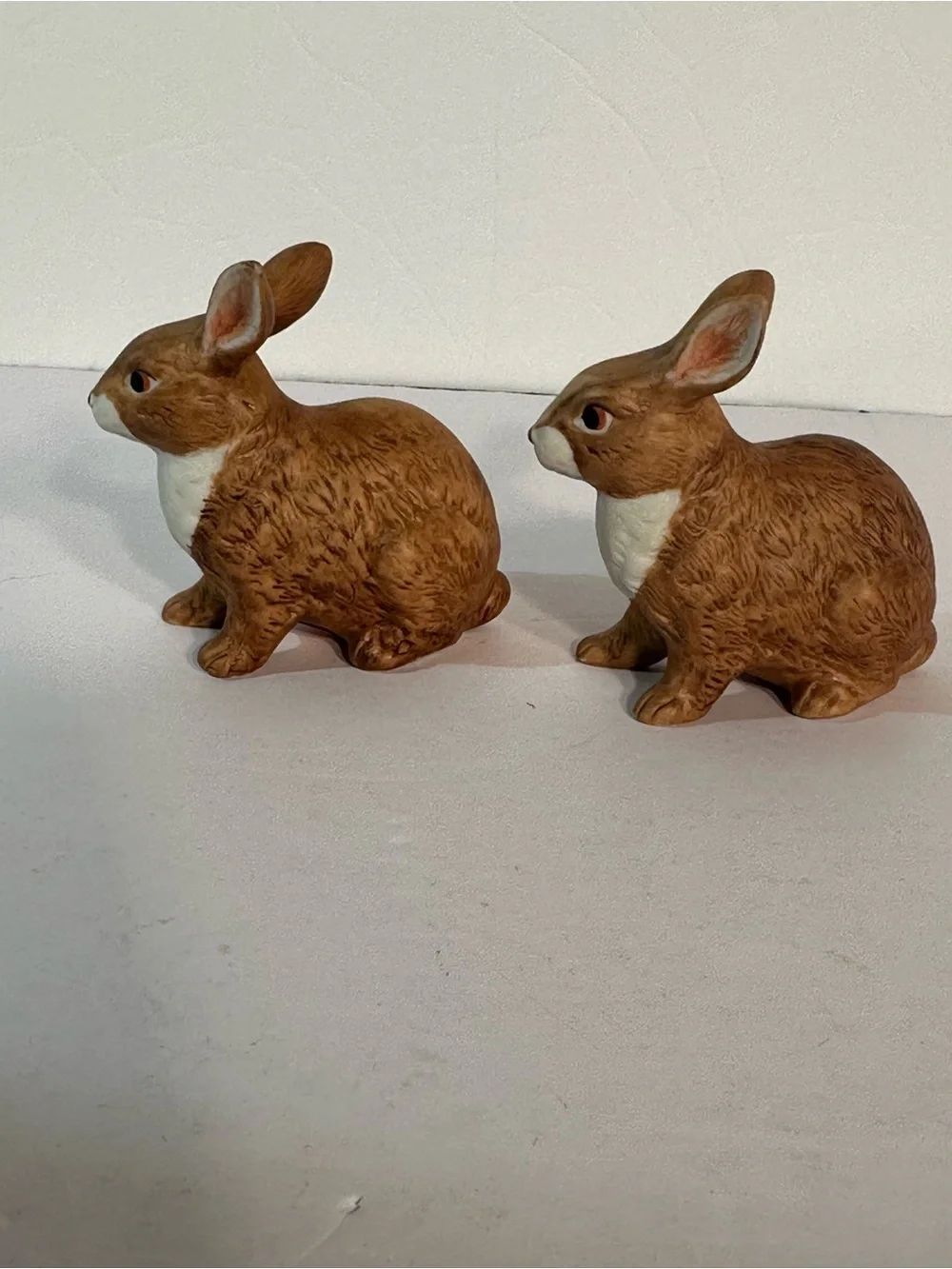 Set Of 2 Lefton Brown Porcelain Bunny Rabbits Taiwan Red Nose Detailed 3